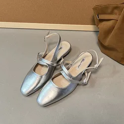 2025 Spring New Women Sandal Fashion Round Toe Ladies Elegant Slingback Shoes Square Low Heel Outdoor Dress Pumps New Woamn Shoe