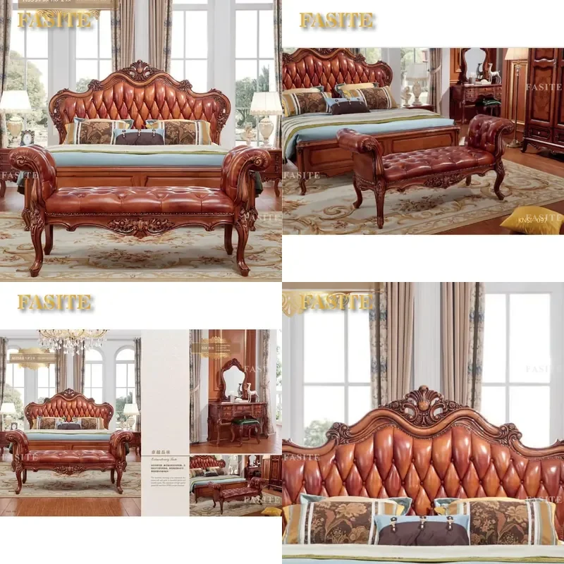 For King Size Double Bed Frame Luxury Royal Solid Wood Hand Carved Bedroom Furniture Sturdy Durable Elegant Home Decor