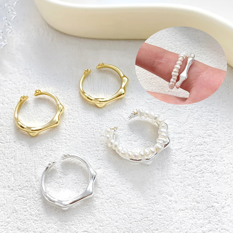 

2 pieces Brass coated gold and silver plated bamboo ring with opening ring DIY production of fashionable jewelry accessories