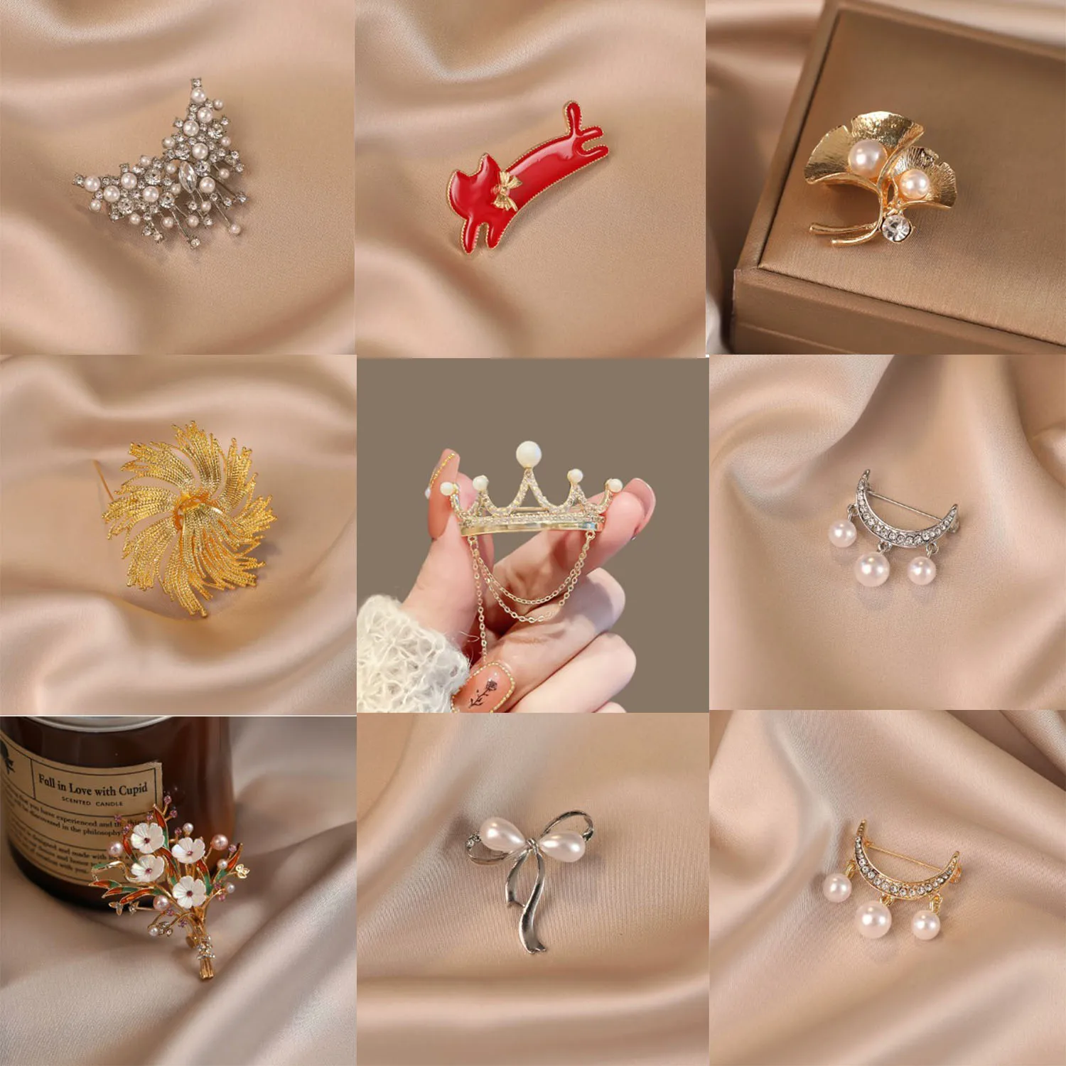 Pearl Moon new small brooch alloy anti glare buckle high-end feeling light luxury clothing accessories jewelry