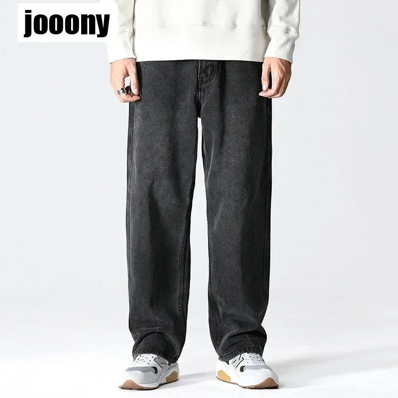 

New Solid Men's Jeans 2024 Straight Pants Mid Waist Casual Commuting style Loose Zipper Denim Jeans for Men Full Length Trousers
