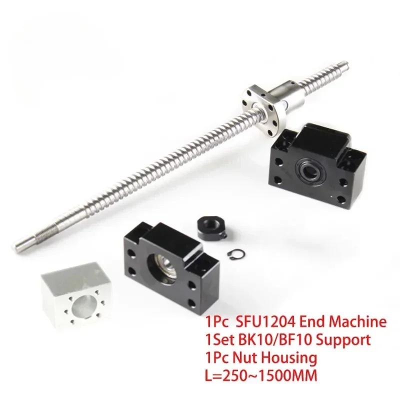 1Set SFU1204 Ball Screw With End Machine RM1204 Length 250 300 550 600 800 1500mm Single Flange BallNut BF/BK10+Ball Nut Housing