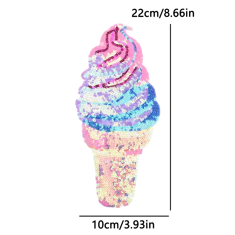 Sequined Ice Cream Heart Embroidery Patch Iron On Patches For Clothes Crown Sequins Embroidery Patches for Clothing Repair Patch