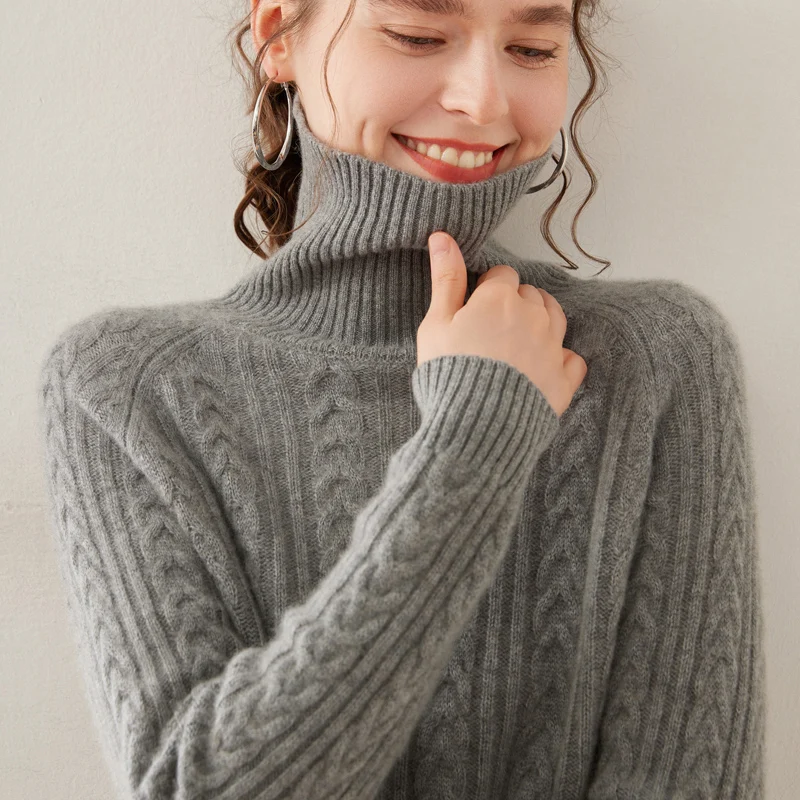 

Thickened High Neck Cashmere Sweater Women Long Sleeved Winter solid Color Loose Turtle Neck Loose Fitting Pullover Knit Jumper