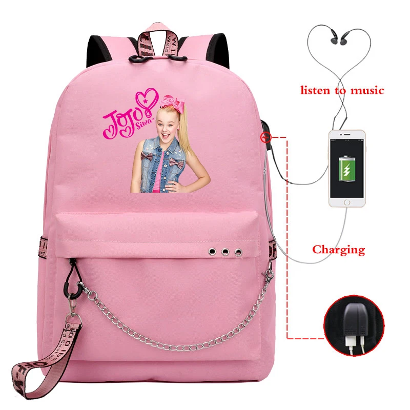 Jojo Siwa-Mochila antirrobo para mujer, morral escolar con carga USB, agujero para auriculares, para ordenador portátil, Mochila de viaje