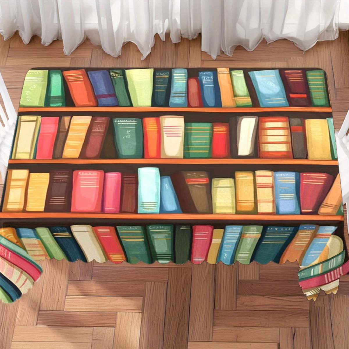 Bookshelf Print Tablecloth, Vintage Book Pattern Table Cover,Washable Table Cloth for Study Room,Literary Style Home Table Decor