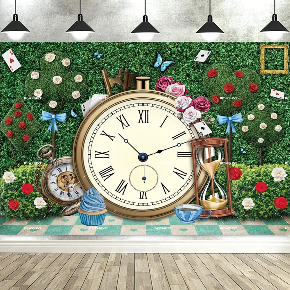 العجائب مسحور حفلة الشاي التصوير خلفية الاطفال خرافة العشب عيد ميلاد خلفية الشطرنج أرنب صور الدعائم