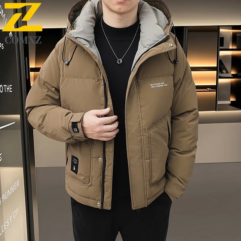 COMXZ, chaqueta de invierno para hombre con capucha, nueva moda 20225, chaqueta corta de viaje ligera a la moda, chaqueta acolchada informal versátil urbana