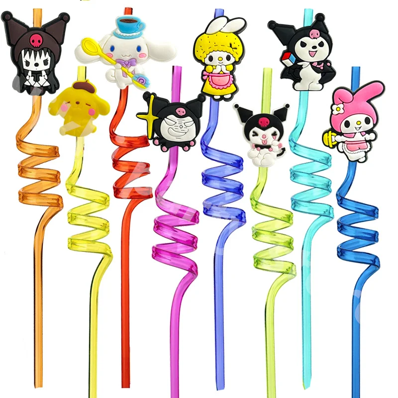 Hello Kitty Straw Cartoon Figure Party Favors Reusable Straws Kawaii Happy Birthday Decoration for Kids Toy Gifts Baby Shower