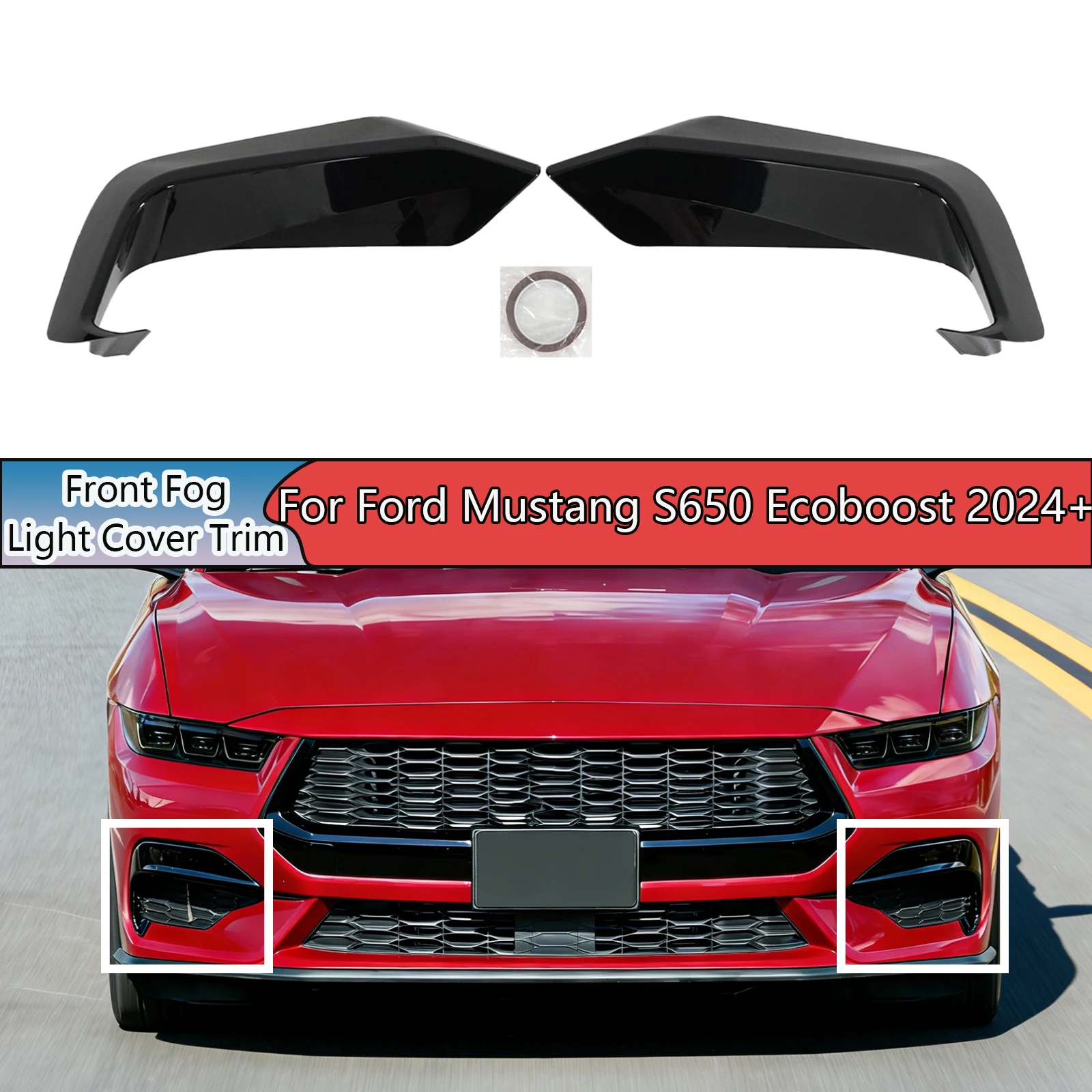 

Накладка на переднюю противотуманную фару для Ford Mustang S650 Ecoboost 2024+ глянцевая черная, аксессуары для автомобиля, обвес, окрашенный под карбон