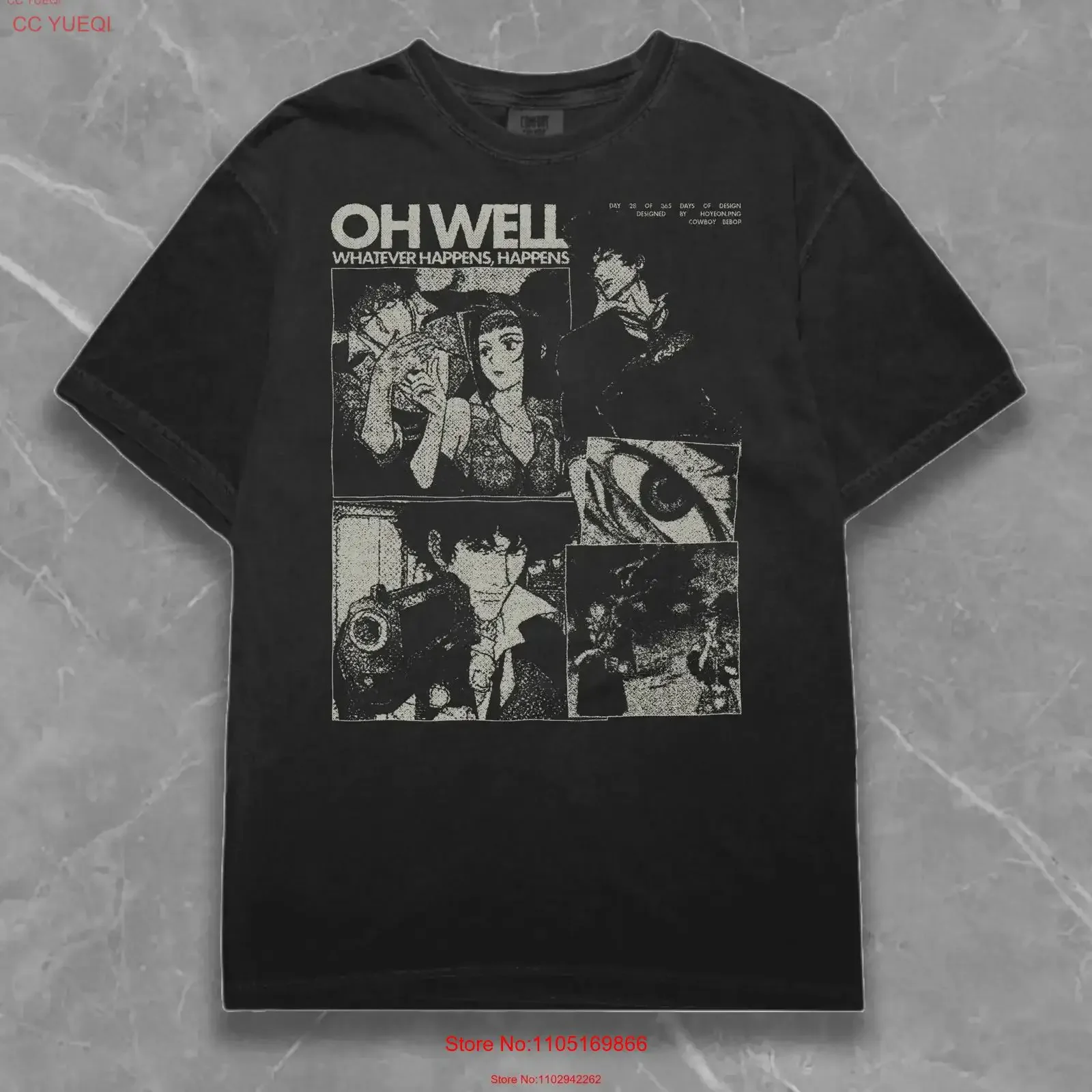 Bebop Anime Cowboy T Shirt Oh Well Whatever Happens Design Japanese Retro Clothes 90s vintage Washed Slightly Breathable Casual