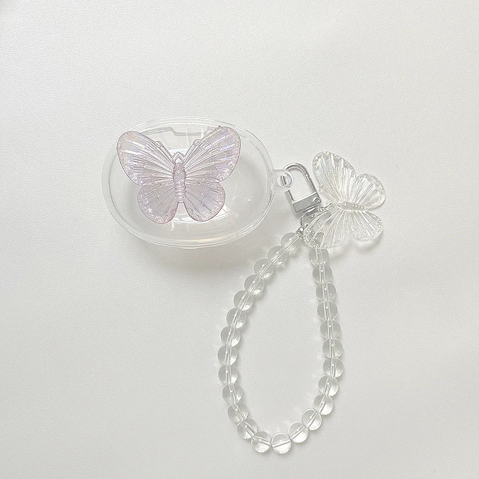 Étui de luxe en silicone transparent pour Samsung Galaxy Buds, Buds +, Buds Plus, Crystal Butterfly, Keychain Shell, Earphone Cover