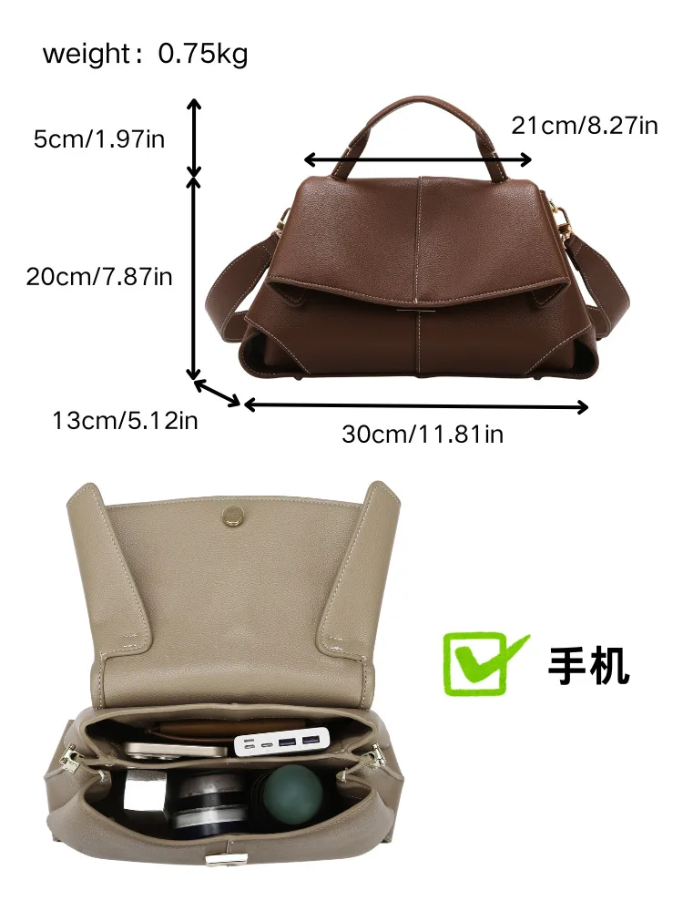 Trendy Women Minimalist Flap Soft Leather Handbag Convertible Shoulder Crossbody Bag Versatile For Daily Work Shopping