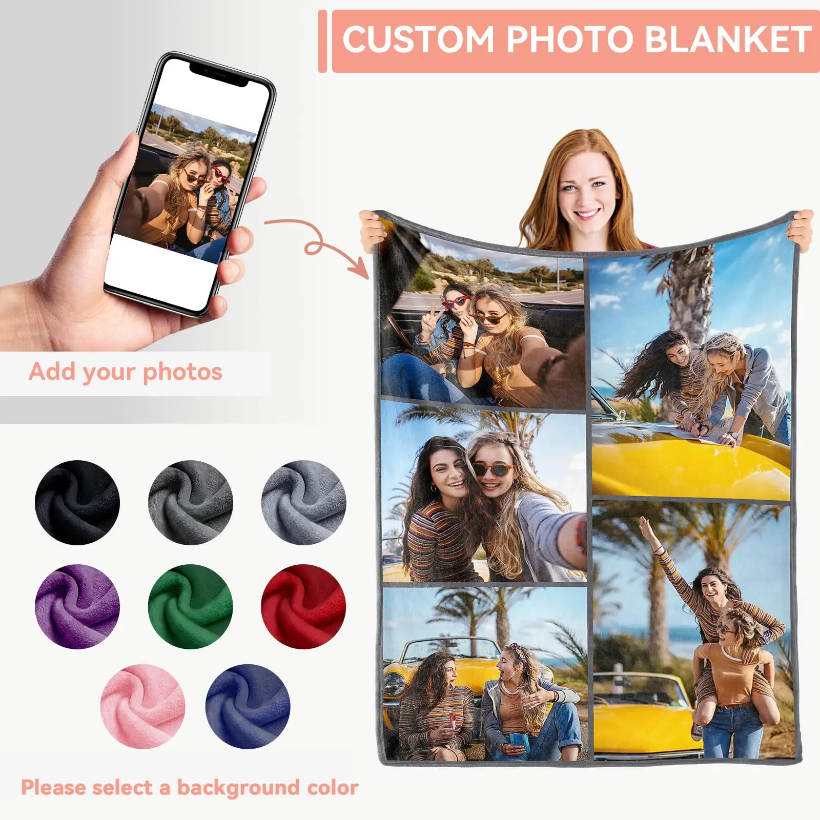 1pc Customized Blanket Your Design Logo Family Photo Print Warm Smooth Blanket Custom for Lover Dad Mom for Winter New Year Gift
