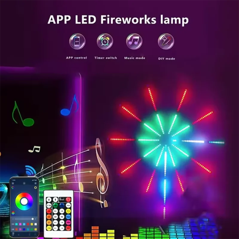 Dimmable Fireworks LED Atmosphere Light RGB Colorful Music Sync Decorative Lamp