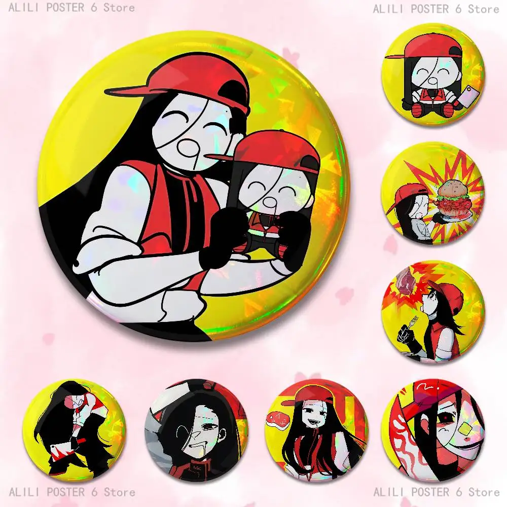 Yi Xi Singer Meat Girl Badges 25 32 44 58 75 mm Round Cosplay Pin Bag Decor Fans Collect Friends Gifts Brooch Souvenir