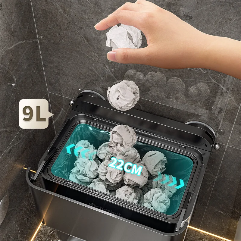 Suction-Cup No-Drill Trash Bin, Kitchen Food Waste Bin, Bathroom Waste Paper Basket with Lid, Wall-Mounted Waterproof Organizer