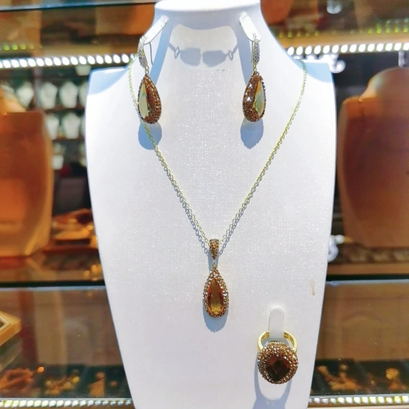 Chic Color-changing Sultanite Etone Ring Earrings Necklace Jewelry Set Sudan Crystal Bracelet Women Gems Jewelry Diaspore Quartz
