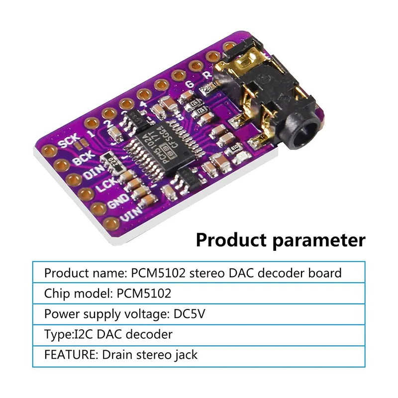 I2S PCM5102A DAC Decoder GY-PCM5102 I2S Player Module HAT Board Digital PCM5102 Audio Board for Raspberry Pi