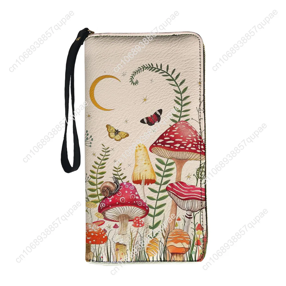 Cute Mushroom Print Custom Wallet Purse Mens Womens Teenagers Zipper Long Wallets Double Print  Portable Wallet Gift Bag