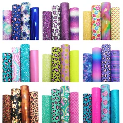 4PCS/SET Rainbow Leopard Chunky Glitter Leather Sheets Flowers Custom Glitter Fabric Waffle Leather For Bows DIY 21x29CM