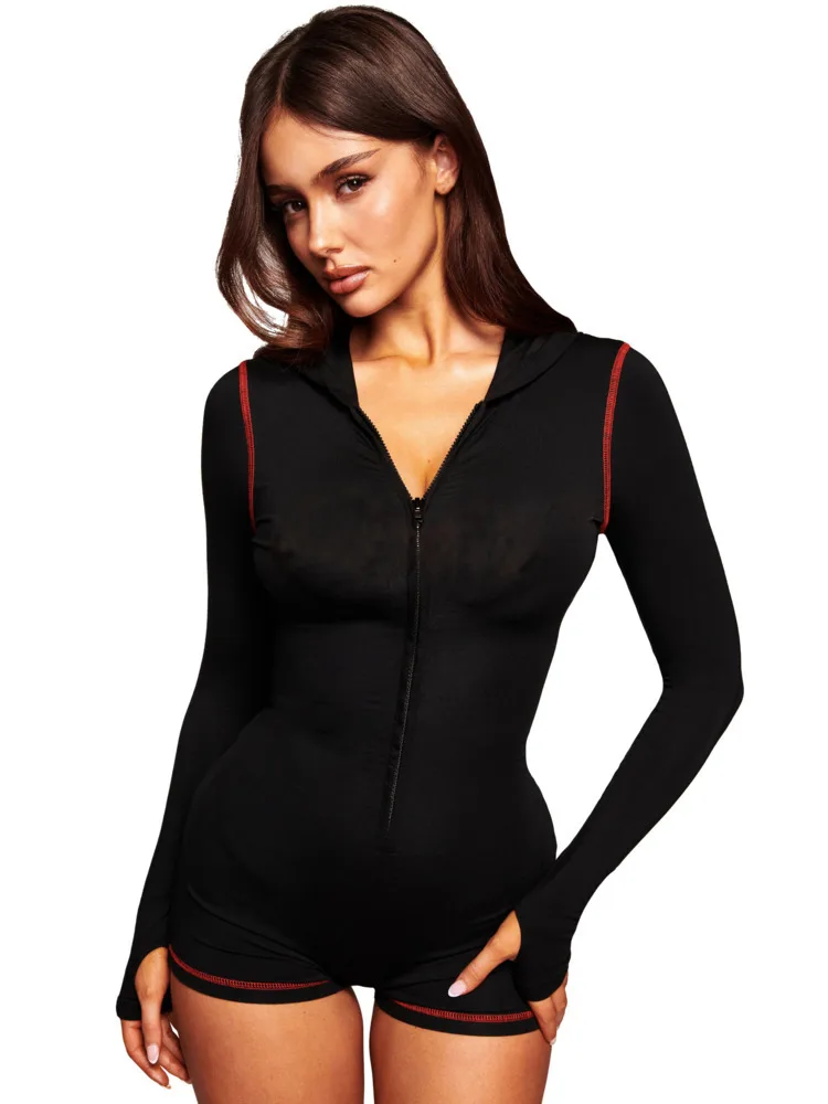 

Articat модный эластичный плотный комбинезон на молнии с длинными рукавами женский сексуальный женский комбинезон с капюшоном осень-зима новый повседневный фитнес-комбинезон