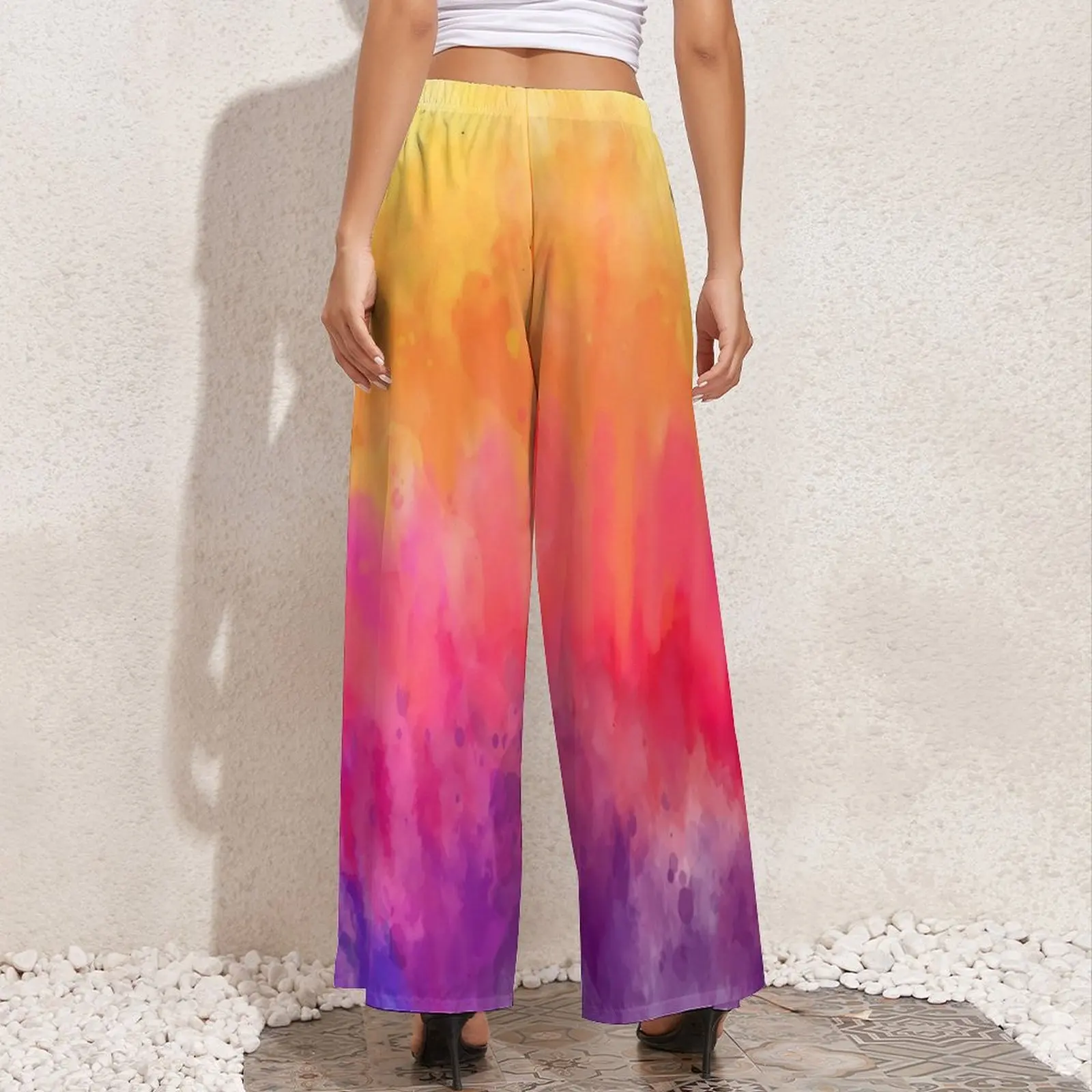 Color Tie Dye Pants Elastic Waist Orange Red Purple Workout Trousers Aesthetic Pattern Wide Leg Pants