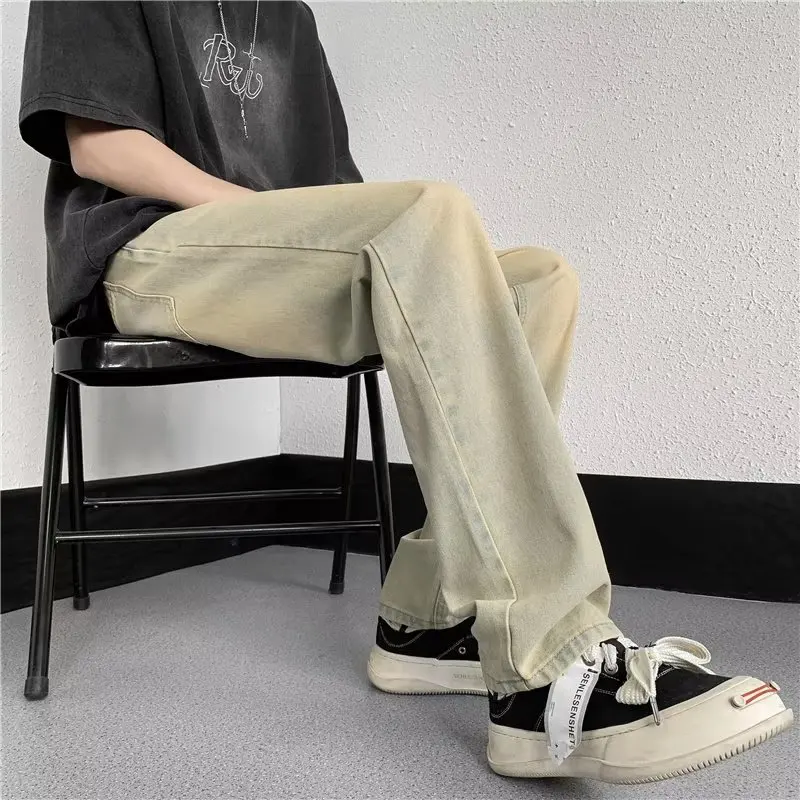 Vintage Mud Dye Straight Leg Men's Jeans American High Street Casual Trousers Trendy Loose Fit Summer Jeans for Teens