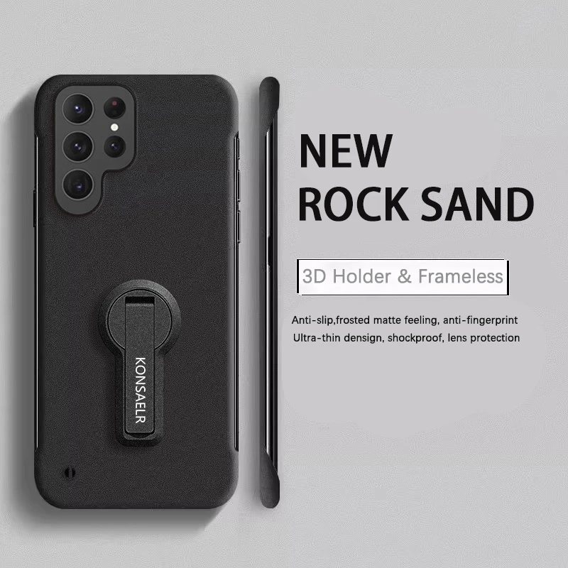 Rock Sand Matte Frosted Thin Rahmenlos für Samsung S25 S24 S23 S22 S21 S20 FE Note 20 Ultra 10 Plus Drehen Halter Telefon Fall