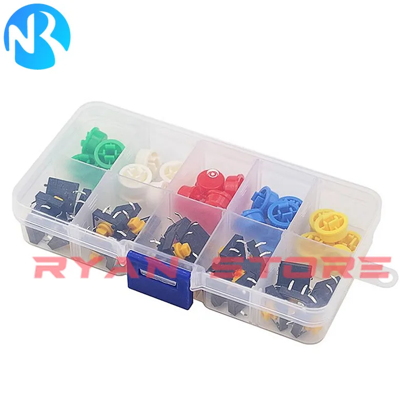 25PCS / Set Tactile Push Button Switch Momentary 12*12*7.3MM Micro switch Kit button Tact Cap(5 colors) 12X12X7.3 DIP 4Pin