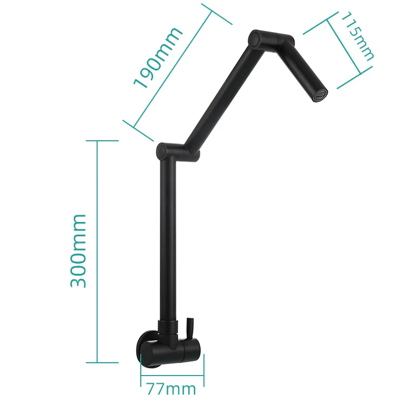 Grifo de cocina montado en la pared de refrigeración individual de latón negro, grifo de fregadero de extensión plegable giratorio, grifo de lavabo para balcón