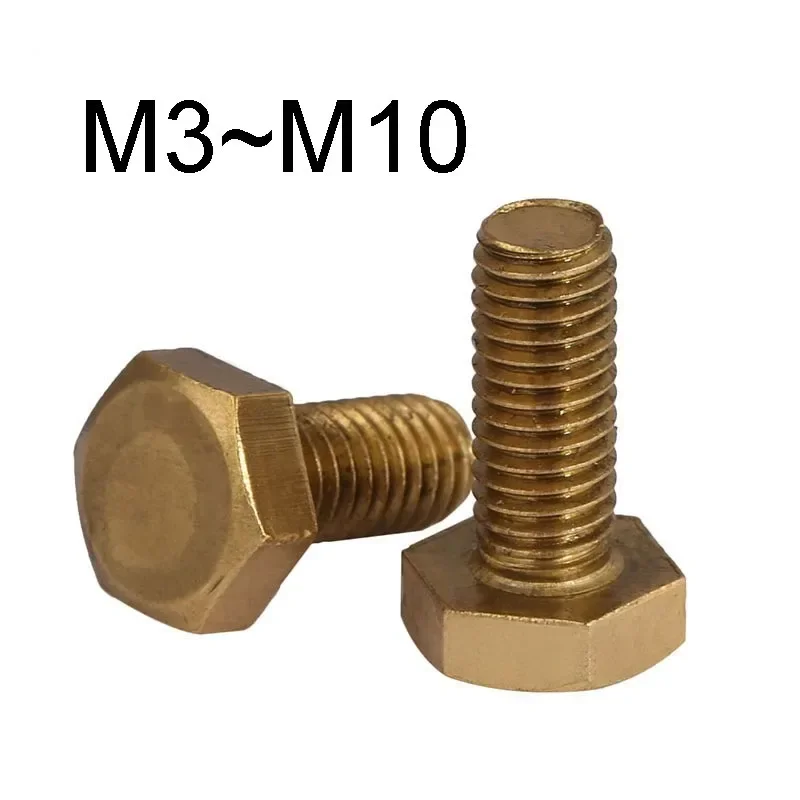 1~20PCS Brass External Hexagonal Bolts M3 M4 M5 M6 M8 M10 Copper External Hex Screw Machine Screws Length:6mm~100mm