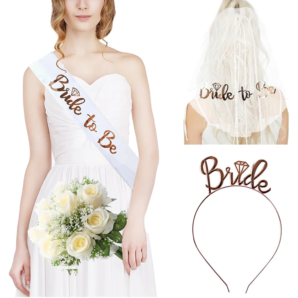 Bachelorette Party Bridal Veil Rose Gold Sash Headband Glitter Bride to Be  Banner for Hen Party Outdoor Wedding Affordable Favor - AliExpress 15