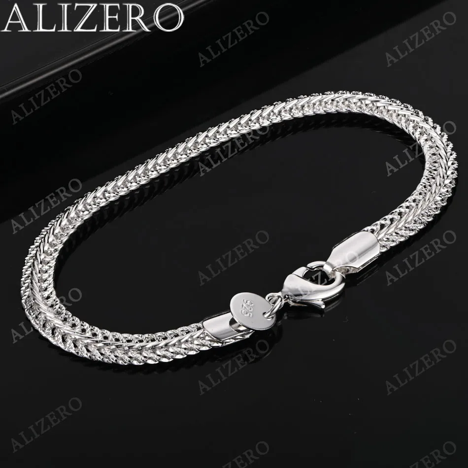 ALIZERO 925 Sterling Silver 18K Gold 6mm Sideways Chain Bracelets For Women Men Wedding Banquet Party Gift Fashion Jewelry