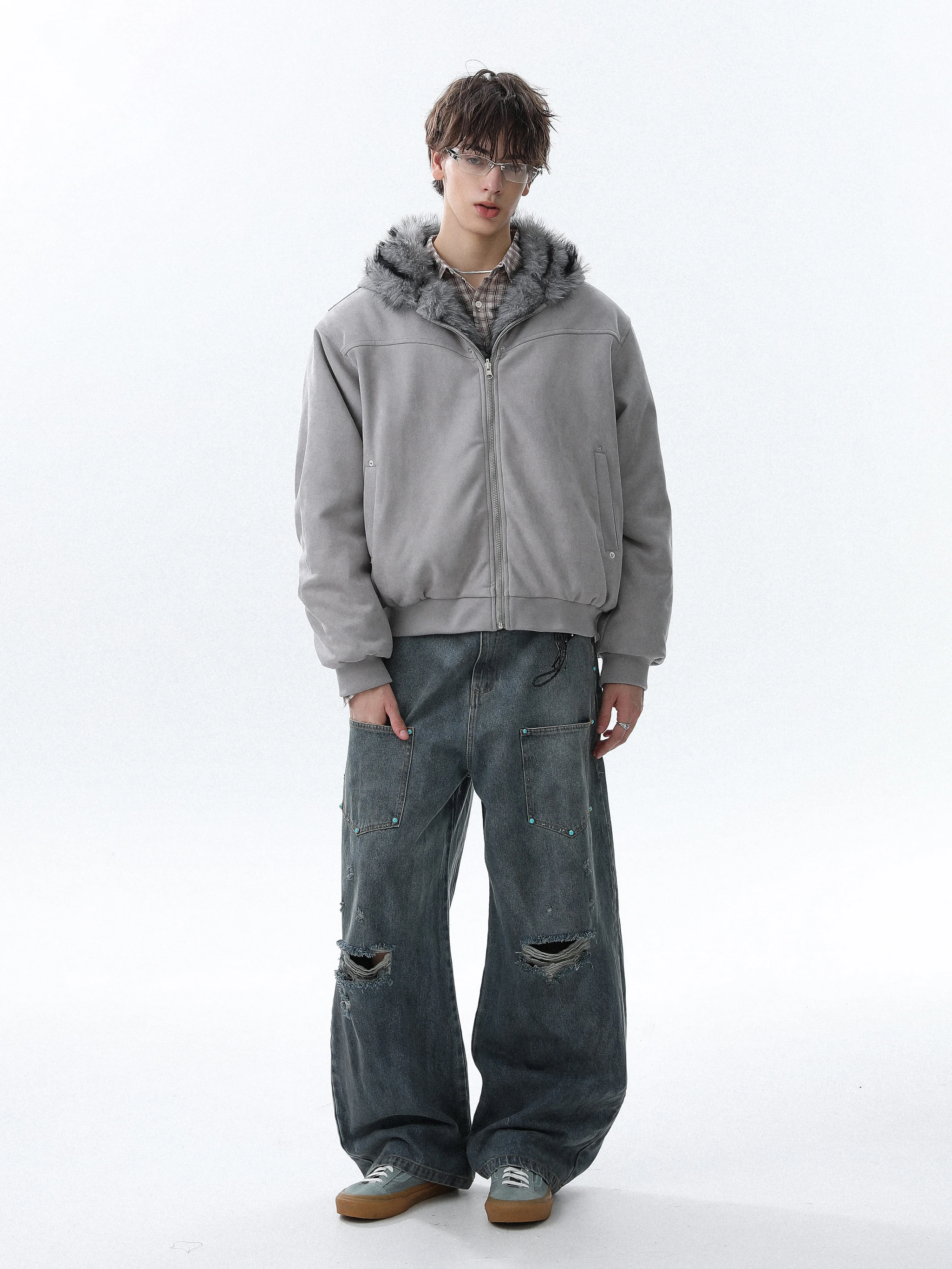 American Retro Reversible Hooded Cotton Jacket for Men 2025 Winter Fashion Trend Loose Thickened Warm Coat