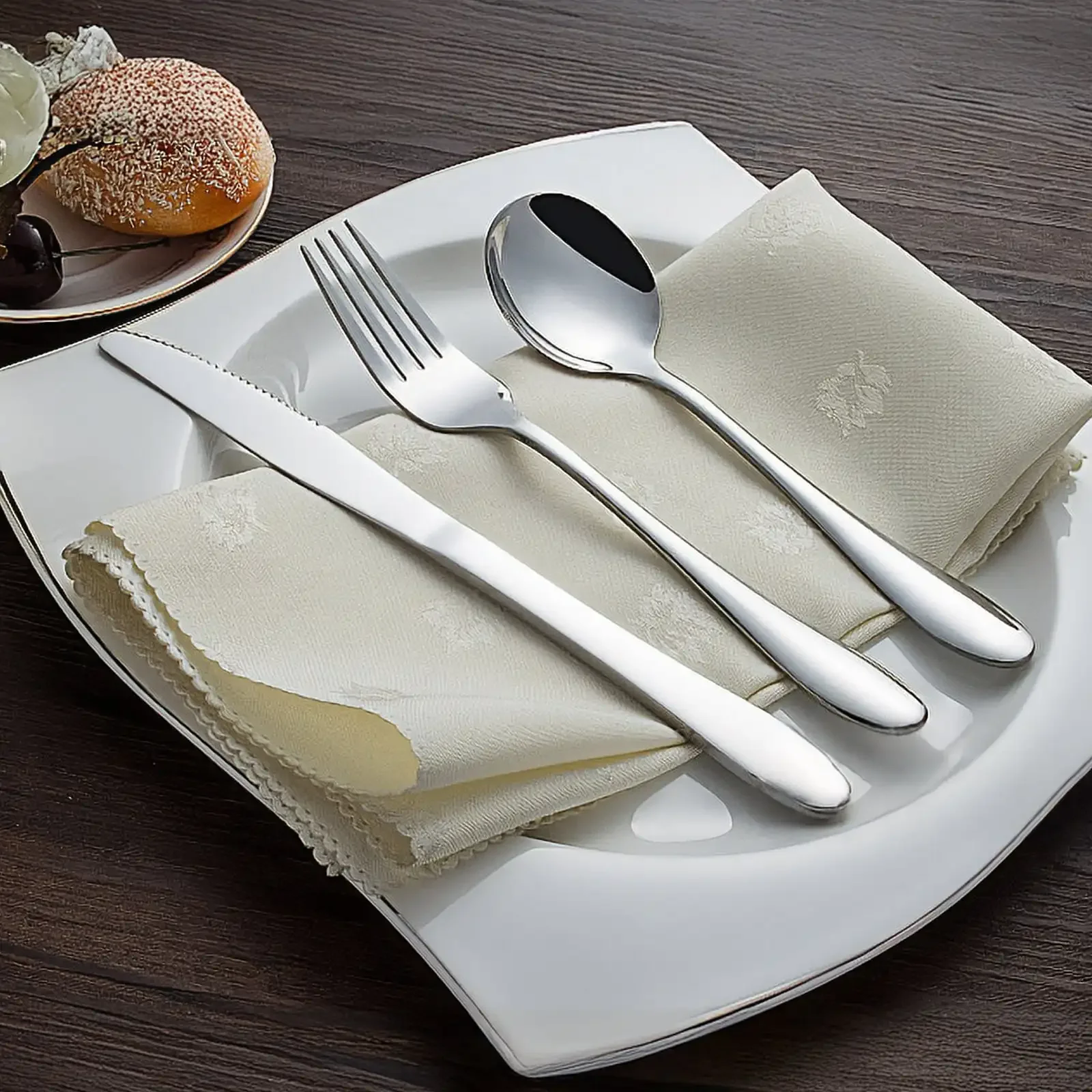 45 Piece Silverware Set, Service for for 9 with Steak Knives Stainless Steel Forks Spoons Kitchen Restaurant