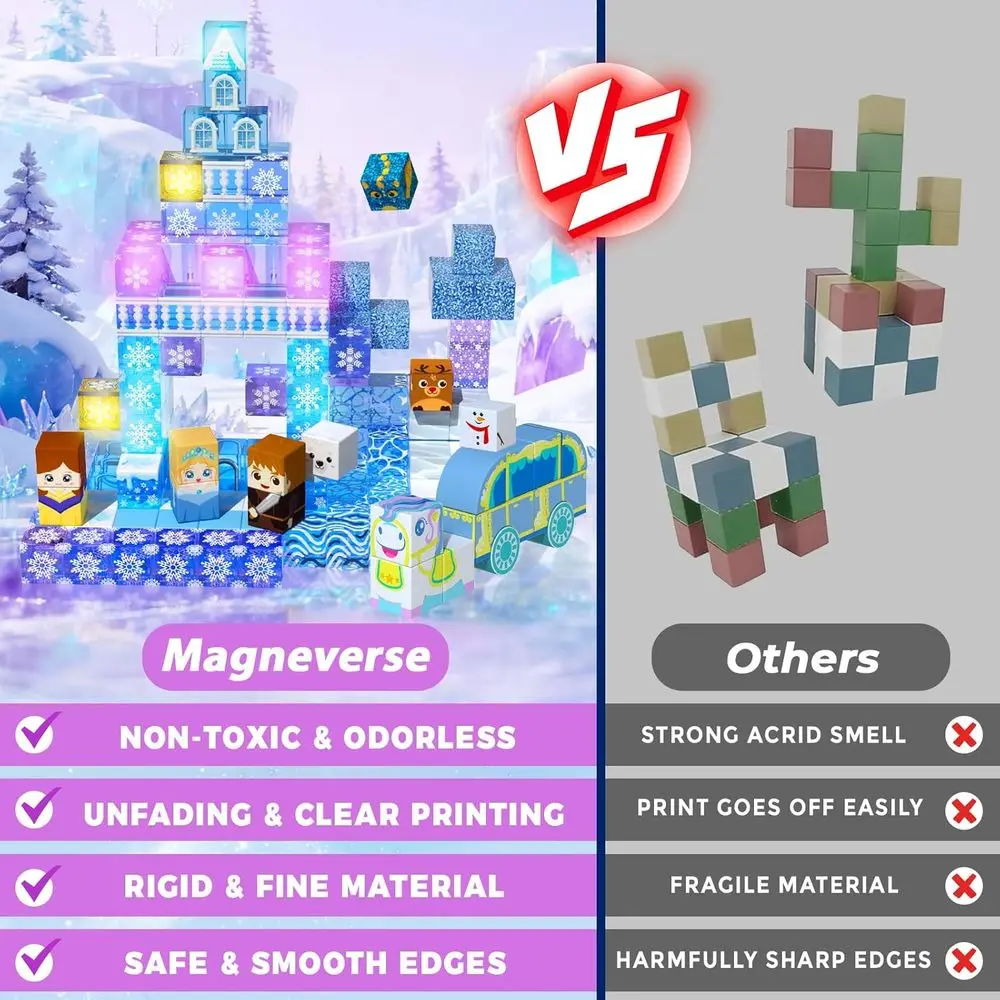 Bloques de construcción magnéticos de 200 piezas con imanes transparentes iluminados para el castillo de nieve azul, regalo ideal para niñas de 3 a 12 años