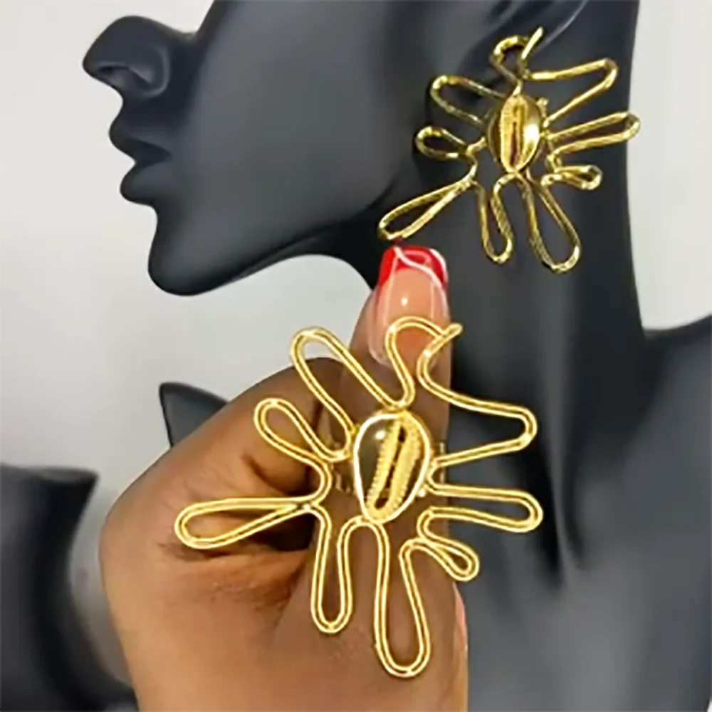 2pcs Hollow Geometry Earrings Adjustable Ring Jewelry Set