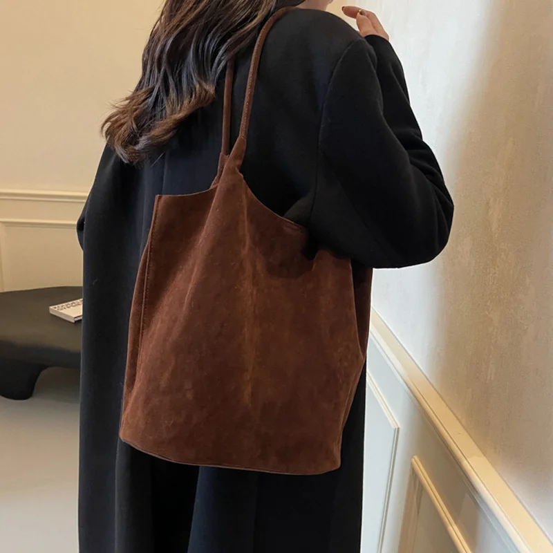 Retro-Damen-Umhängetasche aus Wildleder, neue einfarbige Farben, hohe Kapazität, lässige Tragetasche mit Reißverschluss, vielseitiges Nähgarn zum Basteln – Detail 5