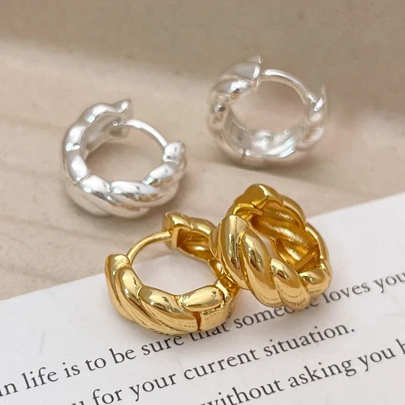 Geometry Charming Fried Dough Twists Edge Distorted Round Hoop Earring for Women Minimalist Trendy Fine Jewelry Accessories