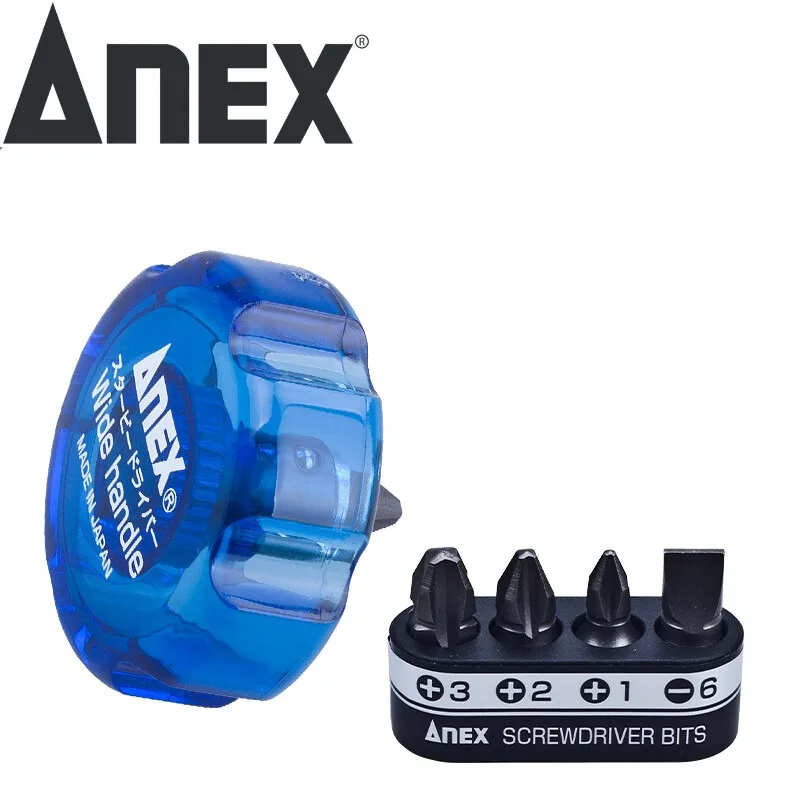 Made in Japan ANEX Mini Stubby Screwdriver for Tight Area Phillips and Flathead 5 Multi Bits Set Blue Screw Driver Set