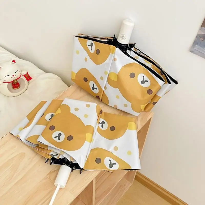 Nuovo ombrello Kawaii carino Rilakkuma ombrello da sole pieghevole completamente automatico in gomma nera regali di compleanno per cartoni animati