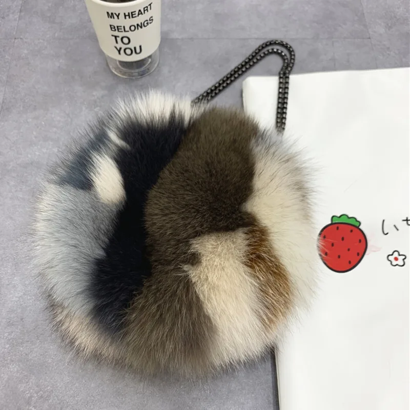 Real Fox Fur Small Round Bag Women Single Shoulder Bag Natural Colorful Fur Bag Handbag For Women Real Leather Evening Party Bag