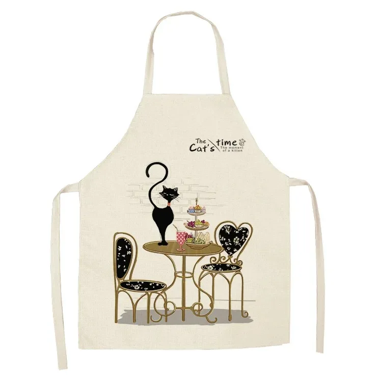 Cartoon Animal Style Cute Cat Pattern Kitchen Apron For Women Bibs Household Cleaning Pinafore Home Cooking Aprons Chef Apron