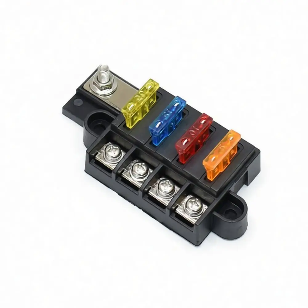 Compact Blade Fuse Box Holder For Automotive Electronics With Secure Nut And Clear Dustproof Protective Cover