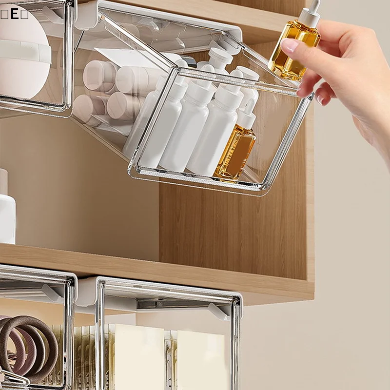 

〔E〕Transparent Cosmetic Storage Box For Storing Toiletries Makeup Remover Pads Lipsticks Cotton Swabs Bathroom Supplies〔Winter5〕