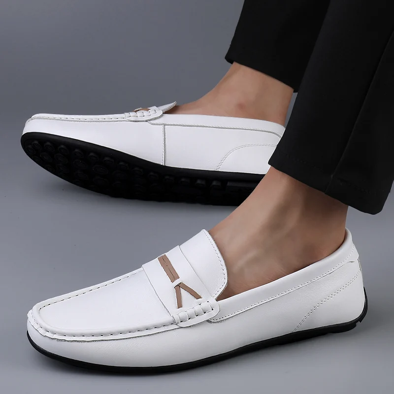 

Luxury Brand Fashion Classic Black/White Men's Cowhide Loafers Summer Outdoor Comfortable and Breathable Soft Sole Driving Shoes
