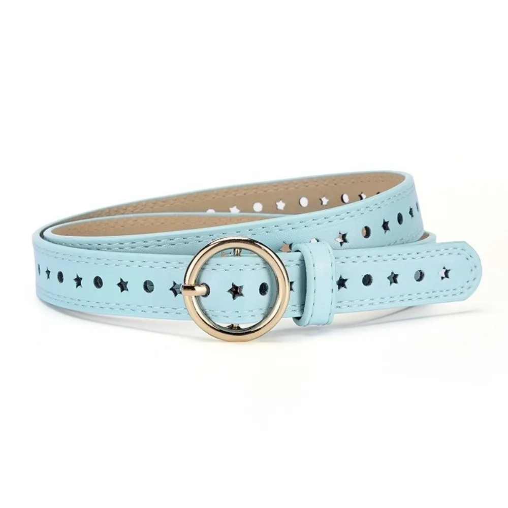 Colorful Children's Dress Belt Perforated Design Round Buckle Women's Everyday Belt Versatile Five-Pointed Star Belt Gift