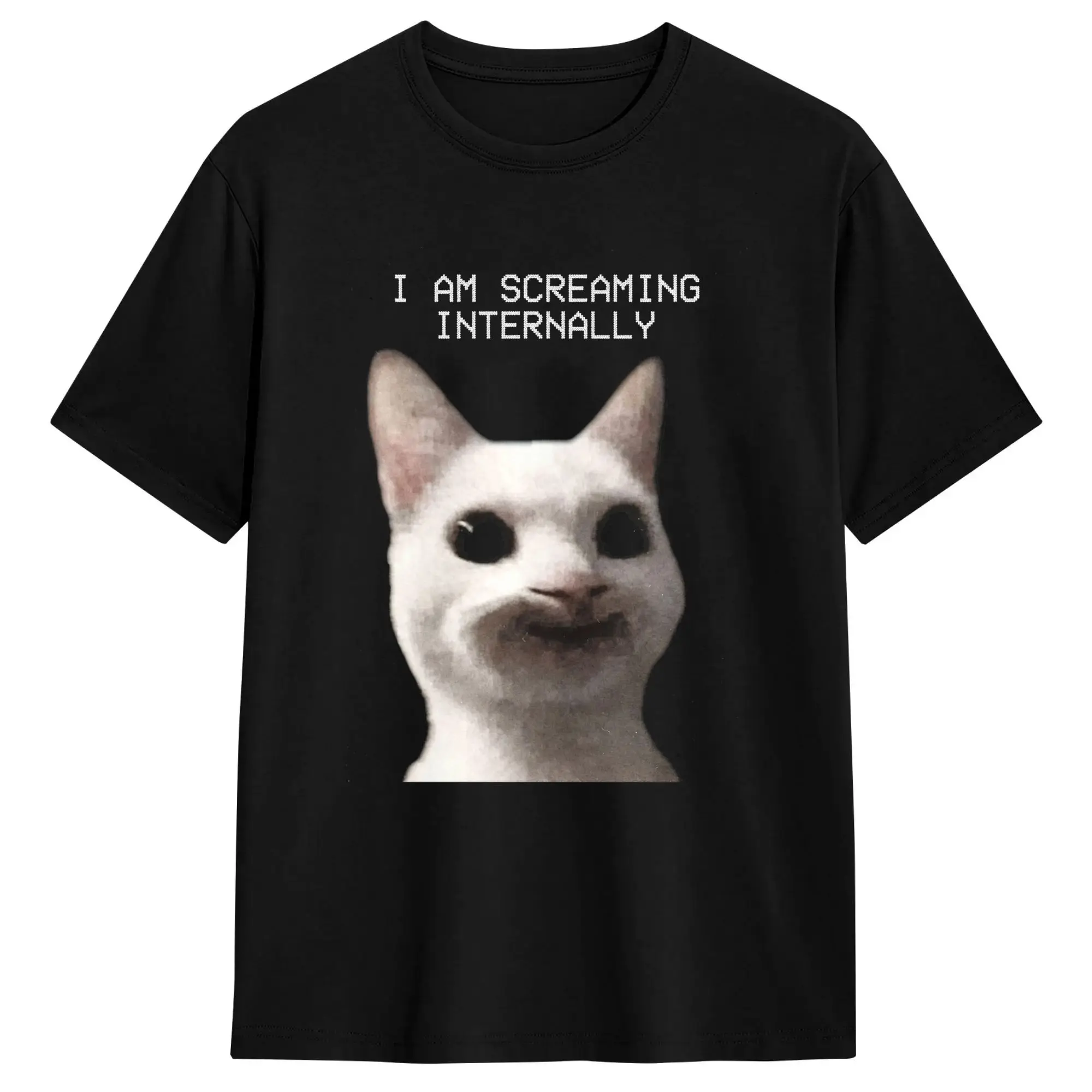 Title I Am Screaming Internally T-Shirt Summer  Y2K Basic T-Shirts Pure Cotton Harajuku Tshirt For Men Print Tees