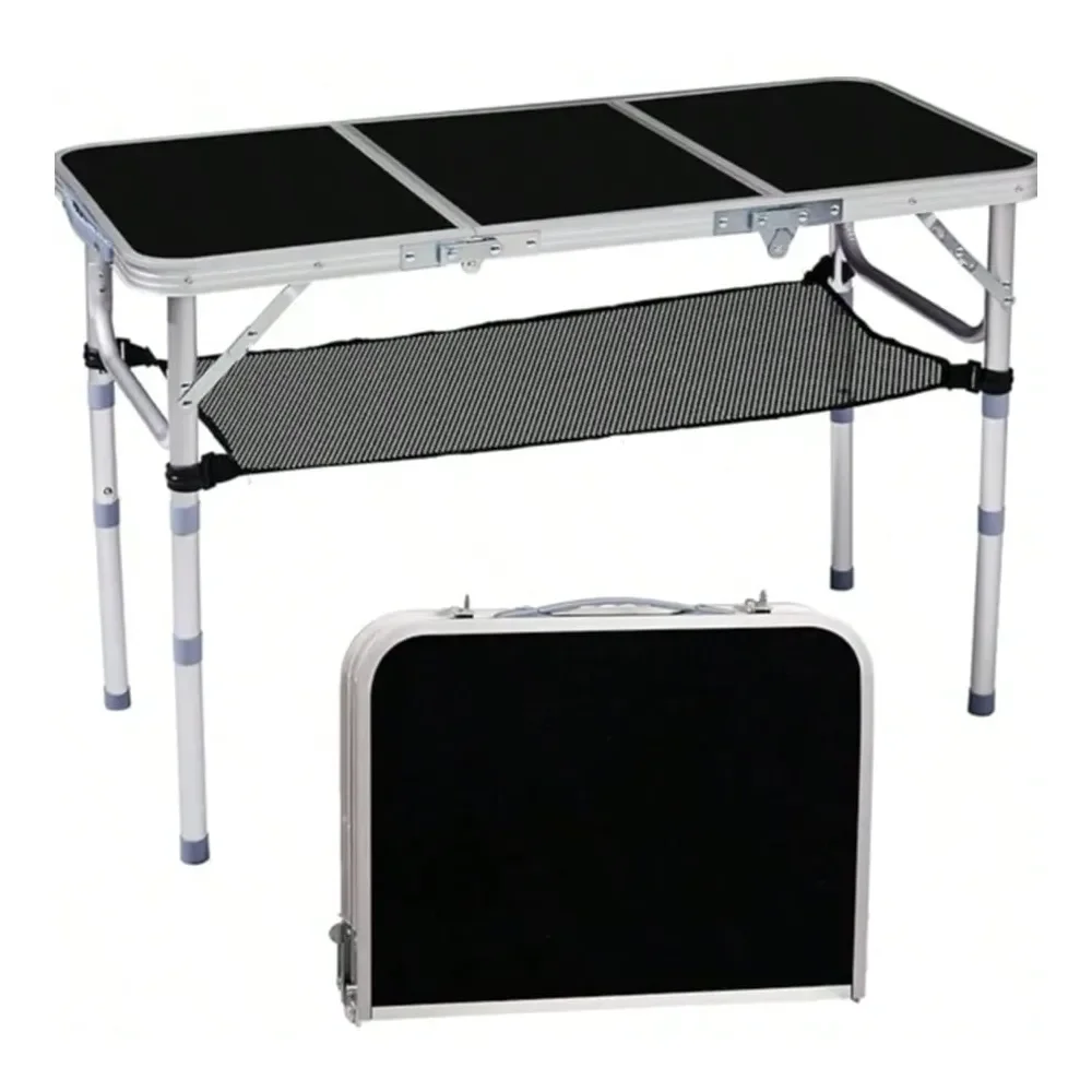

Folding Camping Table, 3ft Portable Pinic Table With 3 Adjustable Height, Small Aluminum Foldable Lightweight Patio Side Table